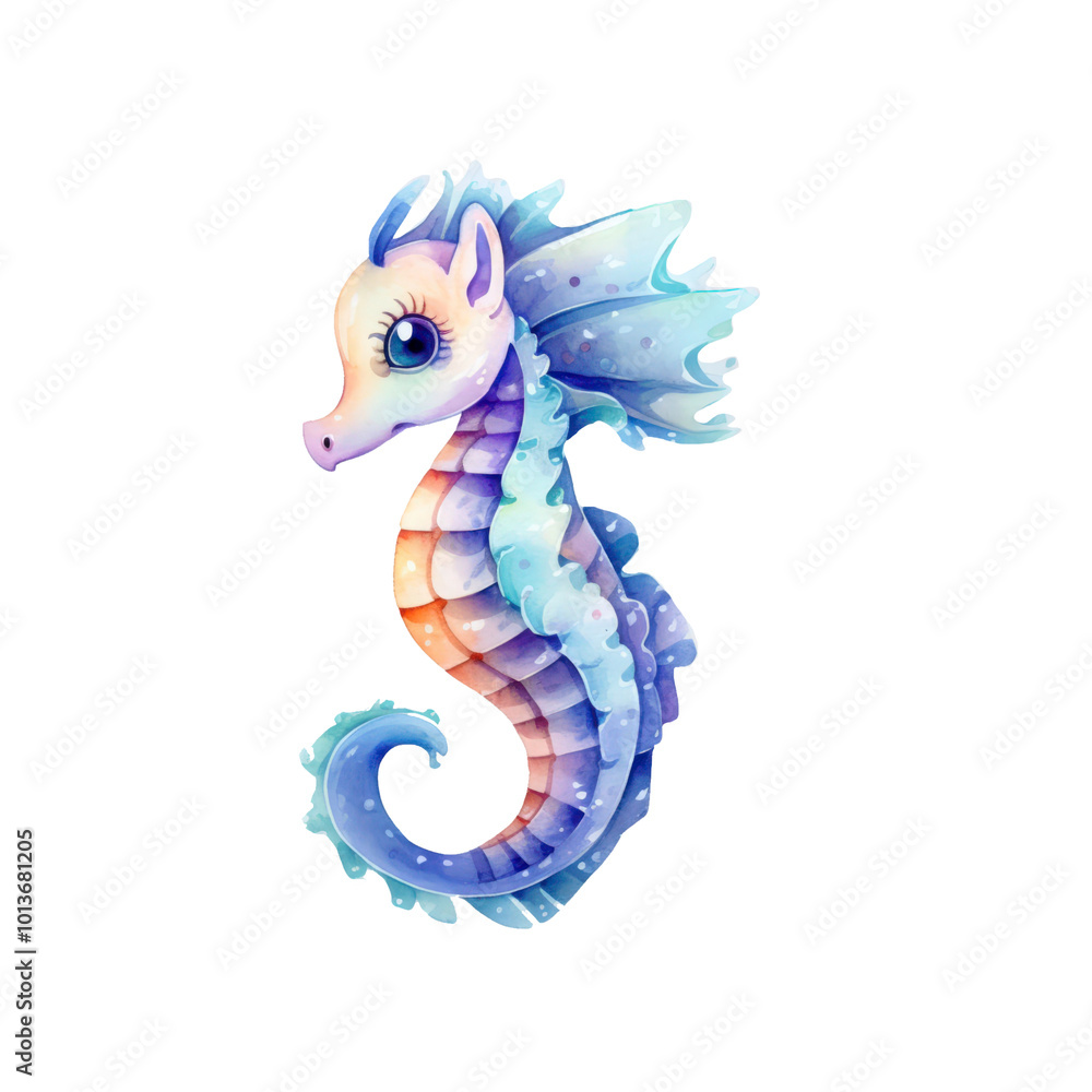 Fototapeta premium Seahorses are swimming among blue underwater plants in the ocean. Ideal for marine life, nature, or underwater themed designs. Generative AI