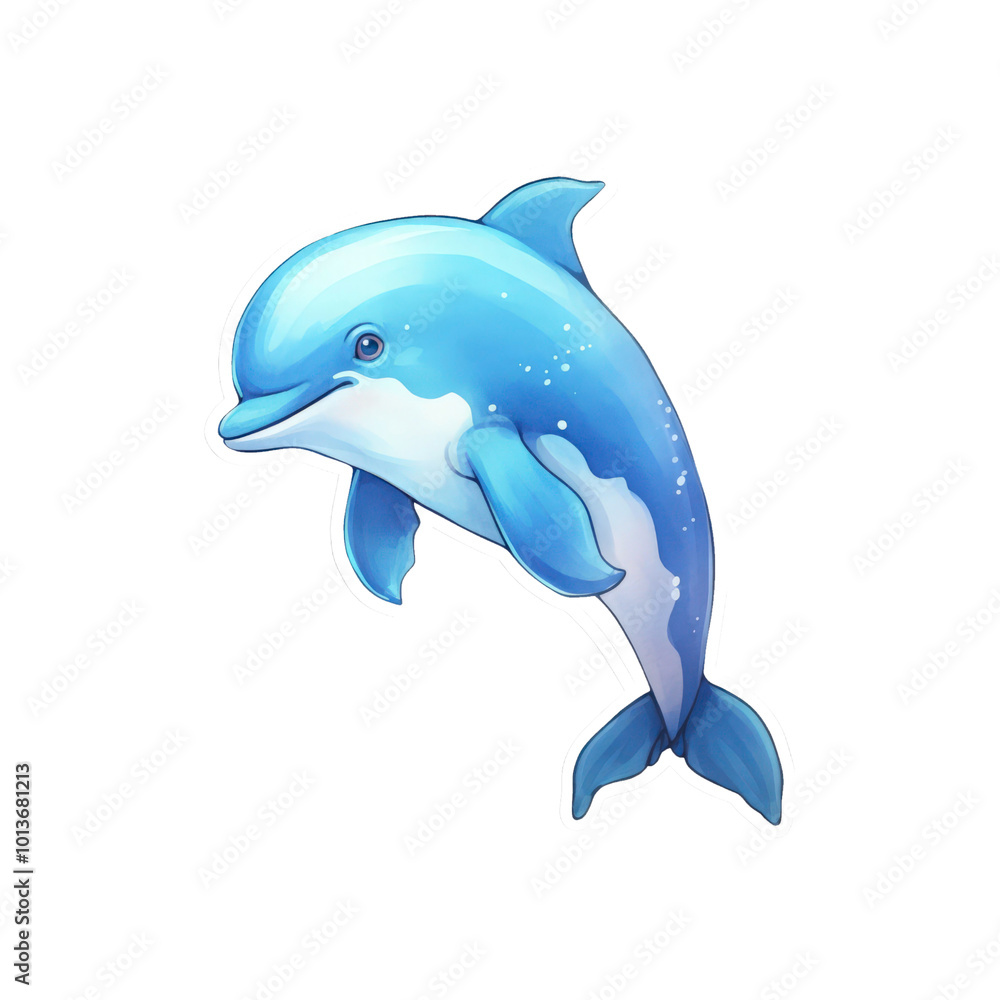 Fototapeta premium blue dolphin jumping, suitable for marine themed designs, posters, and educational materials. Generative AI
