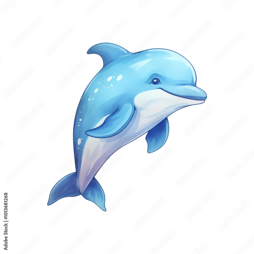 Fototapeta premium blue dolphin jumping, suitable for marine themed designs, posters, and educational materials. Generative AI