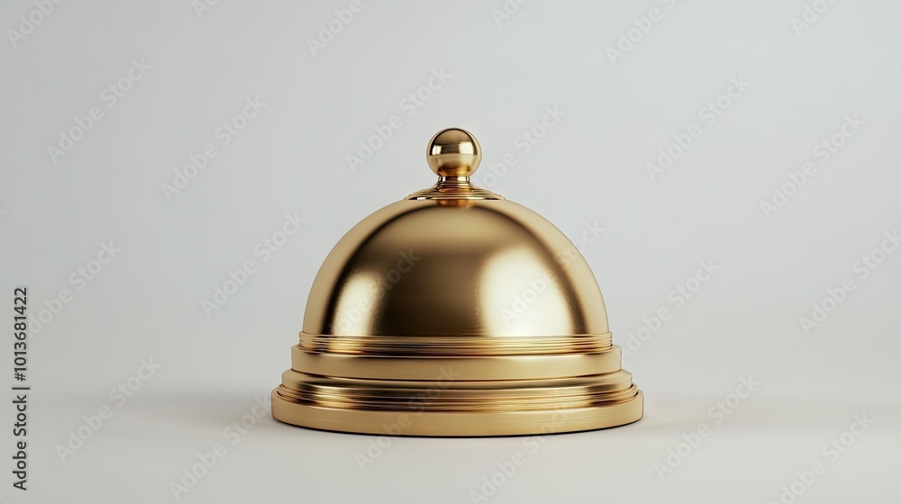 A gleaming gold service bell on a clean, minimalist background, perfect for reception or concierge settings. A gleaming gold service bell on a clean, minimalist background, perfect for reception or concierge settings.