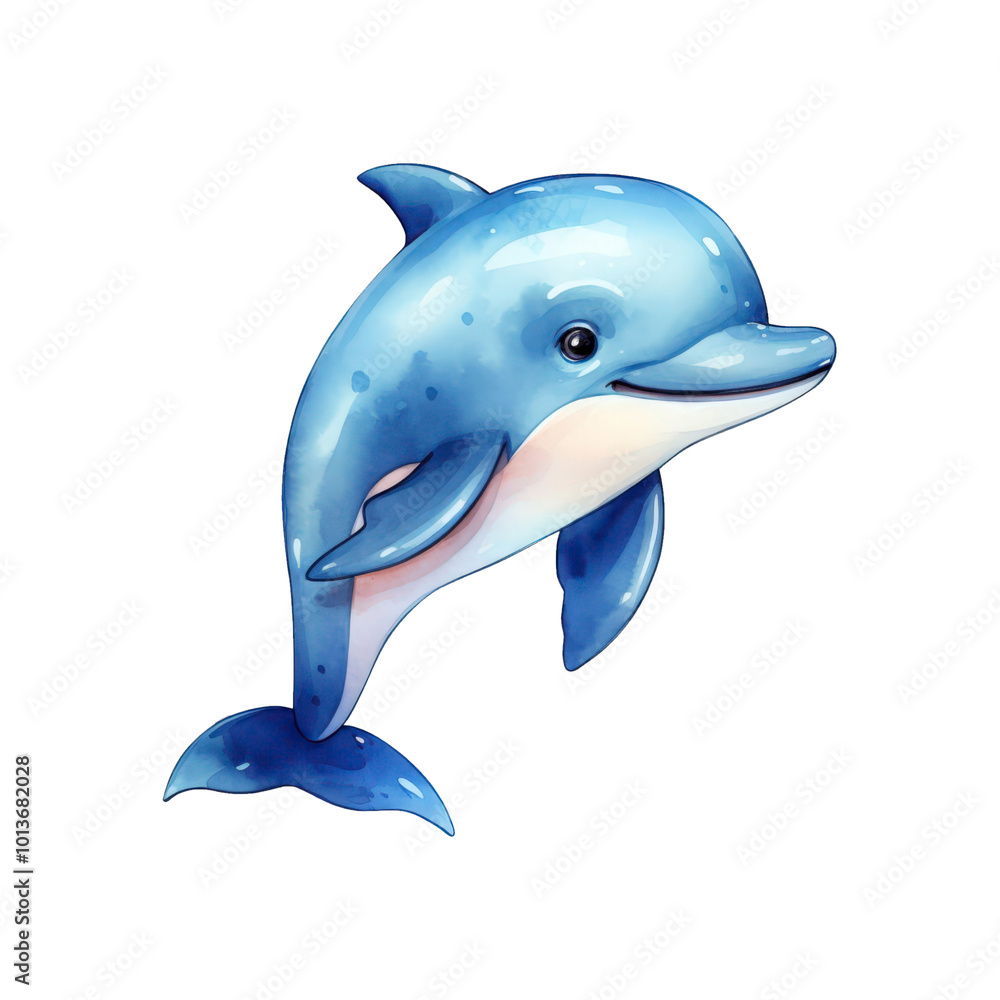Obraz premium blue dolphin jumping, suitable for marine themed designs, posters, and educational materials. Generative AI