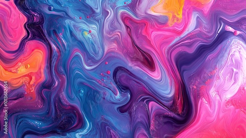 Vibrant abstract swirl of colors in pink, blue, and orange, creating a dynamic and fluid composition.