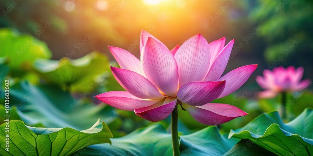 Obraz premium Pink lotus flower in full bloom with delicate petals and vibrant colors, pink, lotus, flower, bloom, delicate, petals, vibrant
