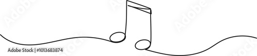 continuous single line drawing of musical notes, line art vector illustration