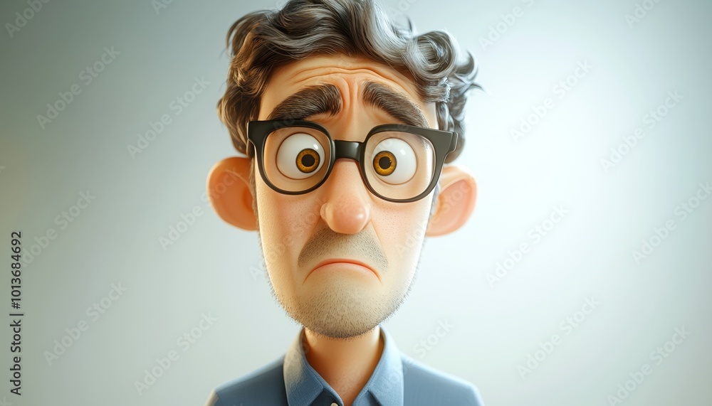 Sad Stressed Upset Cartoon Character with Glasses Wrinkled Brow Sad Stressed Upset Cartoon Character with Glasses Wrinkled Brow