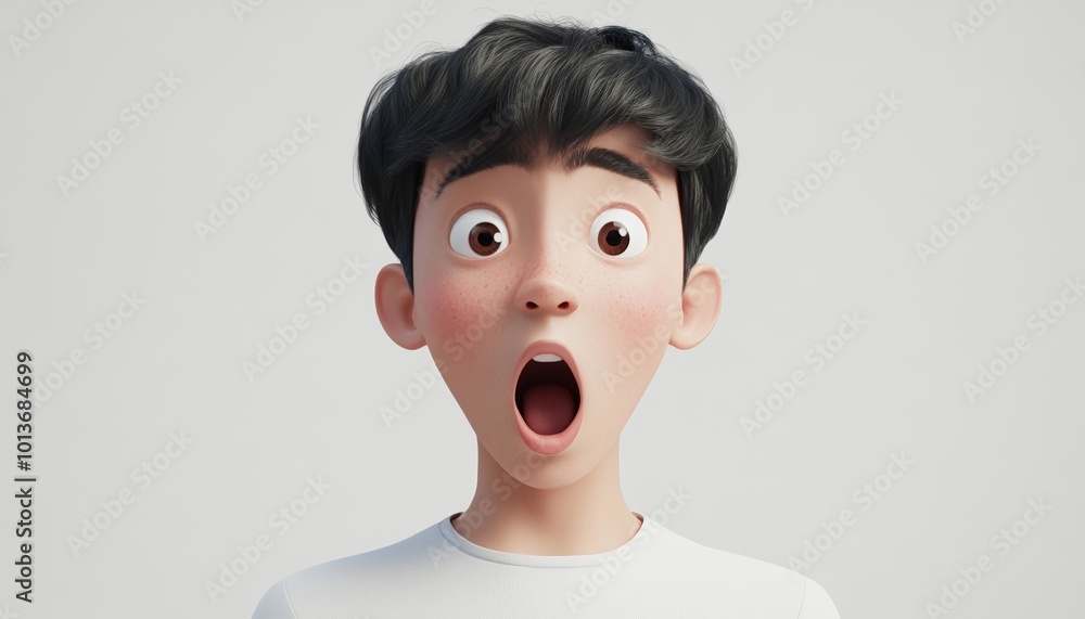 Surprised Shocked Scared Asian Cartoon Character with Wide Eyes Open Mouth Surprised Shocked Scared Asian Cartoon Character with Wide Eyes Open Mouth