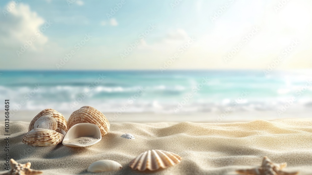 A tranquil beach scene with seashells scattered on golden sand, capturing the essence of a serene summer day. A tranquil beach scene with seashells scattered on golden sand, capturing the essence of a serene summer day.
