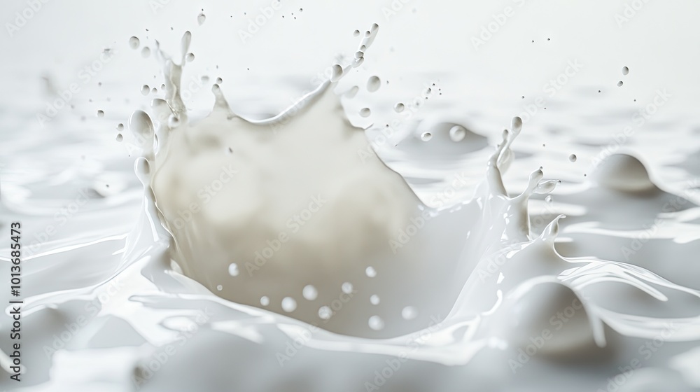 A dynamic splash of white liquid creating a beautiful pattern against a soft, neutral background. A dynamic splash of white liquid creating a beautiful pattern against a soft, neutral background.