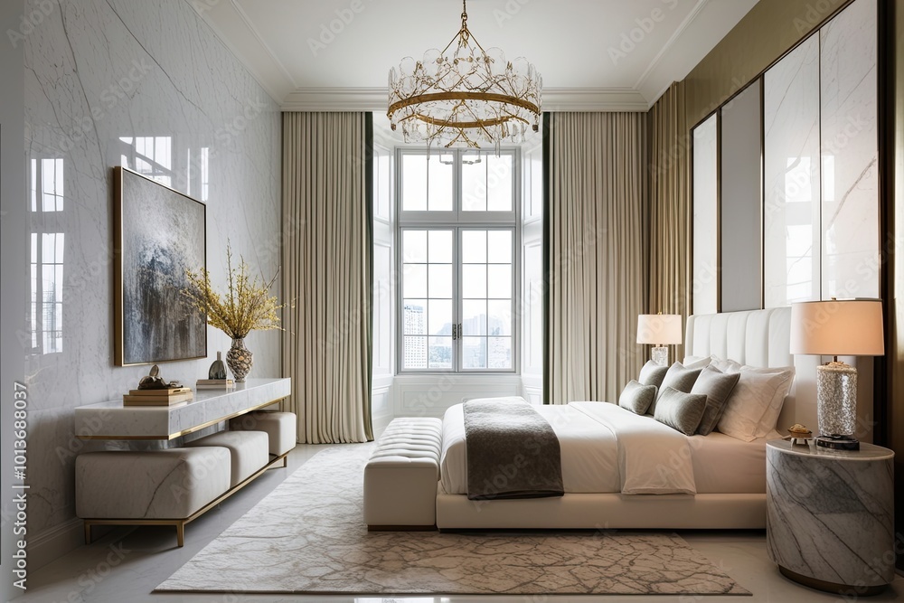 Tranquil Extensive White Quartzity Lavish Interior Studio with Lighted Window Tranquil Extensive White Quartzity Lavish Interior Studio with Lighted Window