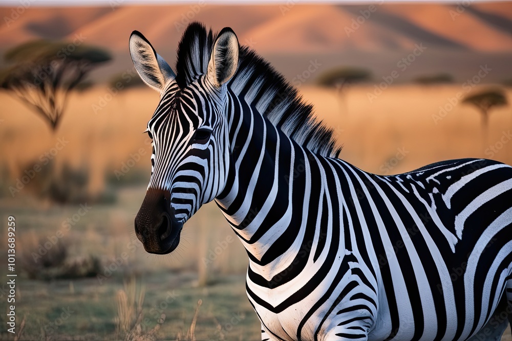 Naklejka premium Striped Zebra Isolated on a Digital Background in Majestic Wildlife Scene