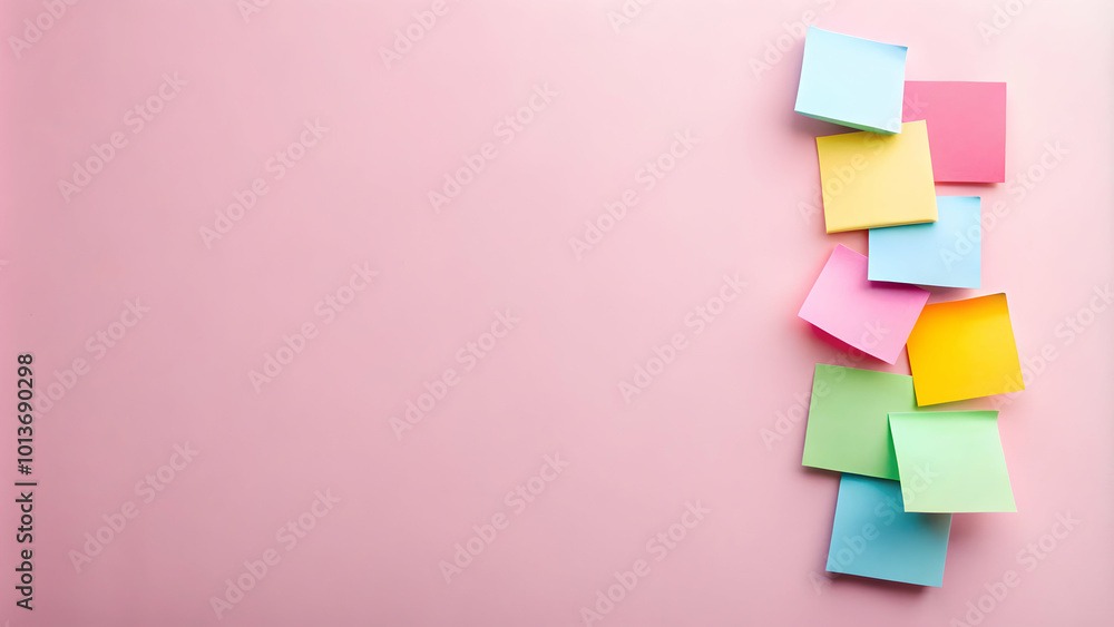 Pastel Paradise: Colorful Sticky Notes on Pink Background Pastel Paradise: Colorful Sticky Notes on Pink Background