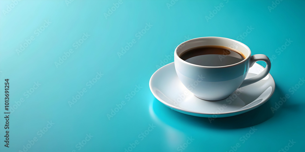 Obraz premium Coffee Break: A minimalist, serene image of a steaming cup of coffee on a vibrant teal background. The composition evokes a sense of tranquility and invites contemplation. Perfect for websites, blogs.
