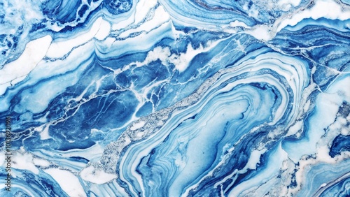 Abstract blue and white marble texture with swirling patterns.