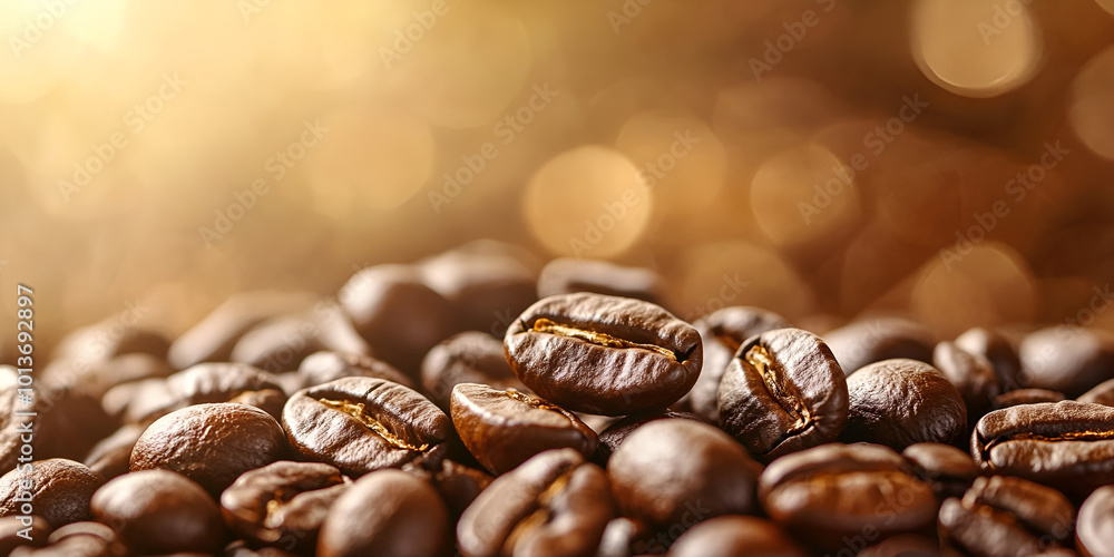 Roasted Coffee Beans Glowing in Warm Sunlight Roasted Coffee Beans Glowing in Warm Sunlight