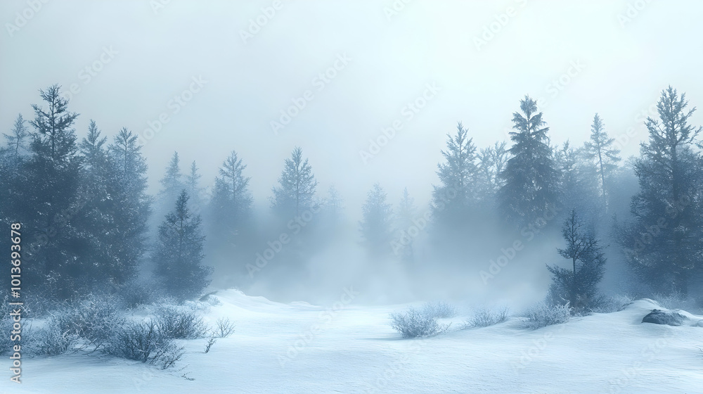 3D Snowy Forest with Rising Mist | Atmospheric Winter Background | Foggy Landscape with Copy Space for Text | Wide Angle Shot of Calm, Mysterious Scene 3D Snowy Forest with Rising Mist | Atmospheric Winter Background | Foggy Landscape with Copy Space for Text | Wide Angle Shot of Calm, Mysterious Scene