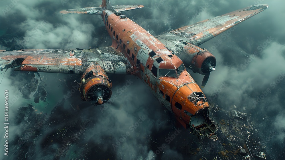Forgotten Wings: A Rusty Plane Wreck in the Clouds Forgotten Wings: A Rusty Plane Wreck in the Clouds