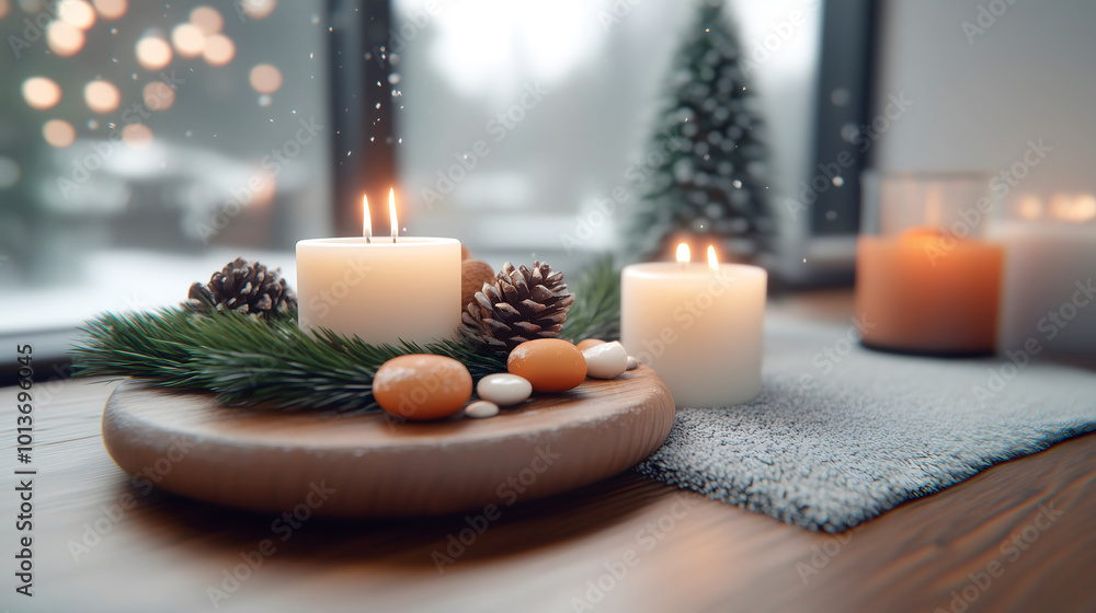Cozy Holiday Decor with Candles and Evergreen Accents Cozy Holiday Decor with Candles and Evergreen Accents