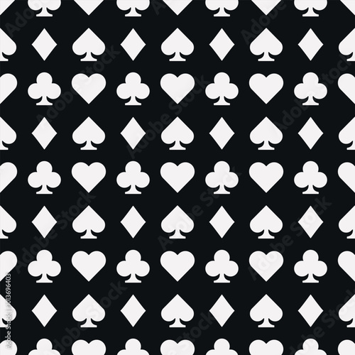 Black and white play card seamless pattern. Game playing cards pattern 