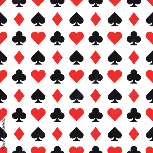 Red and black play card seamless pattern. Game playing cards pattern 