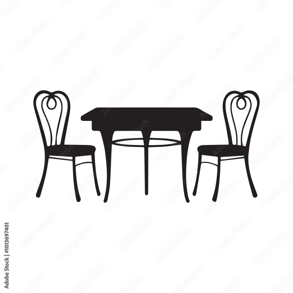Table and chairs silhouette vector illustration art Table and chairs silhouette vector illustration art
