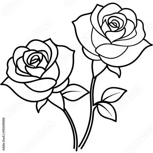 two roses together outline coloring book page line art drawing
