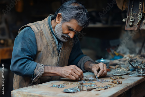 Indian man crafting handmade jewelry in a workshop