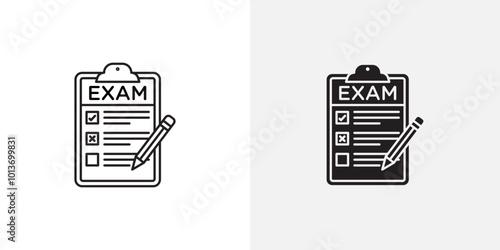 Icon symbolizing an exam or test, often featuring a clipboard or paper.