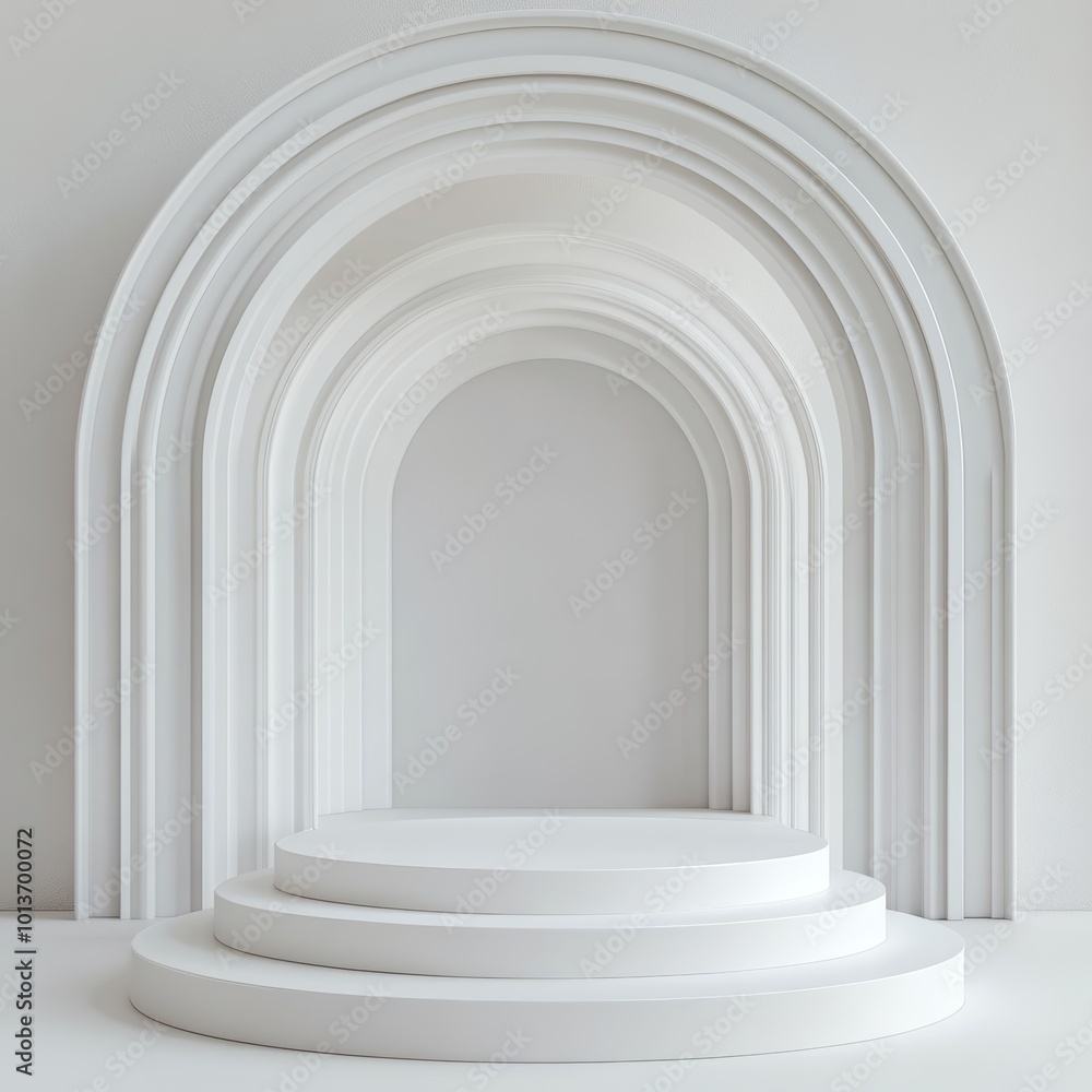 Abstract scene with white podium and arch. 3d render illustration. Abstract scene with white podium and arch. 3d render illustration.