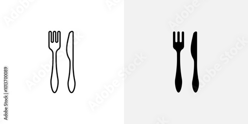 Icon of a fork and knife, symbolizing dining, food, or cutlery.