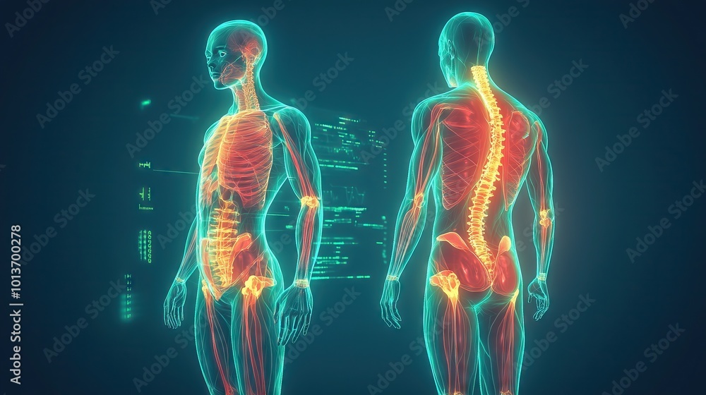 spine pain hologram contour and diagram bone pain