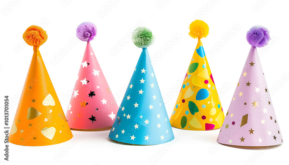Colorful party hats isolated on white, set Colorful party hats isolated on white, set