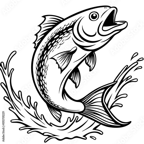 Illustration Of A Salmon Fish Jumping Out Of The Water image vector on white background