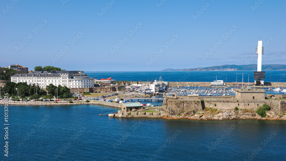 A Coruña, Spain. August 5, 2024. View From the Sea Showing Port Authority Building