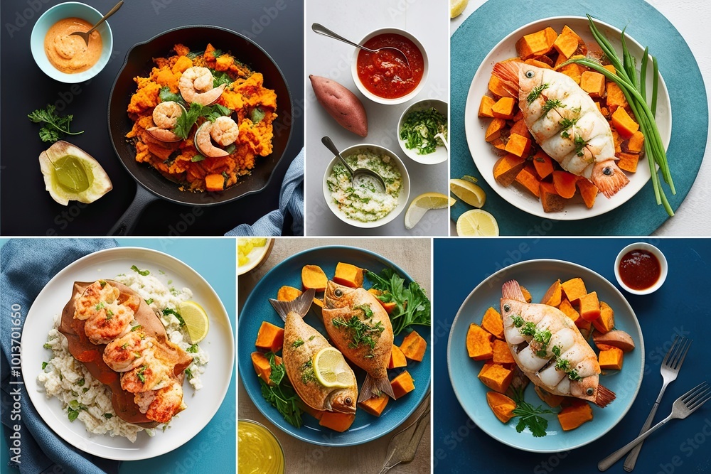 Four Delicious Seafood Recipes Featuring Sweet Potatoes and Flavorful Sauces Four Delicious Seafood Recipes Featuring Sweet Potatoes and Flavorful Sauces