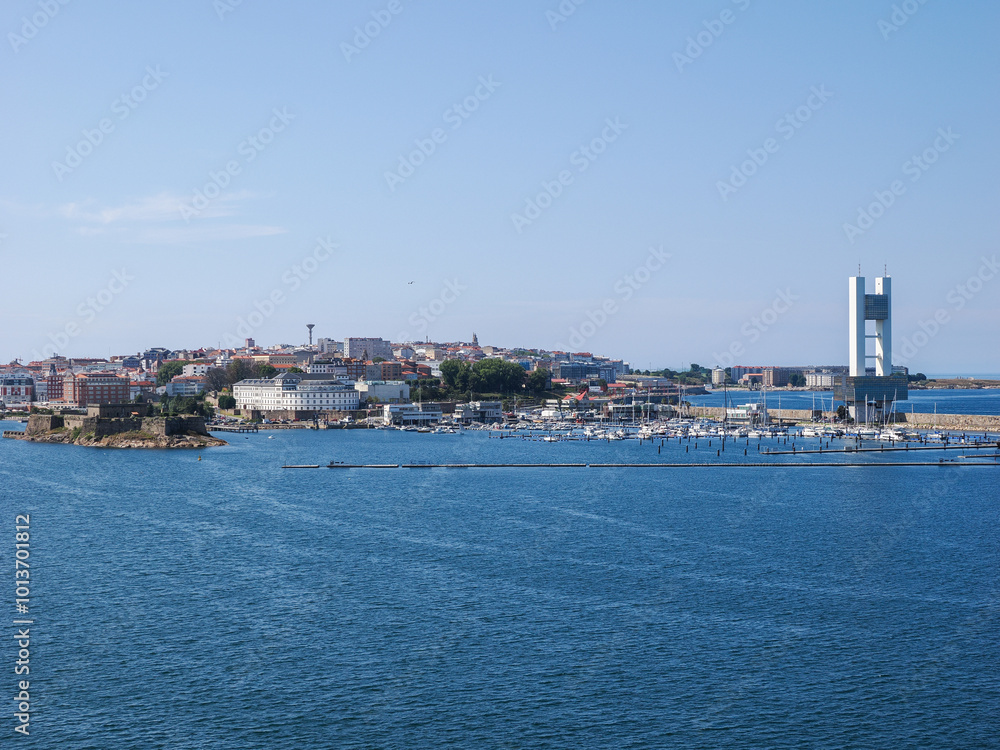 A Coruña, Spain. August 5, 2024. View From the Sea Showing Port Authority Building A Coruña, Spain. August 5, 2024. View From the Sea Showing Port Authority Building