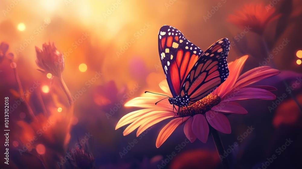 Monarch Butterfly on a Flower in a Field of Light Monarch Butterfly on a Flower in a Field of Light