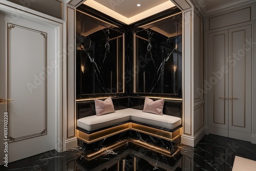 Elegant Black Palace Marble Corner with Soothing Ambient Lighting