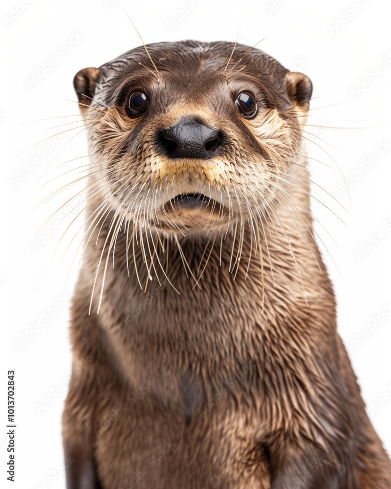 Curious otter with expressive eyes and wet fur, showcasing its playful nature Curious otter with expressive eyes and wet fur, showcasing its playful nature