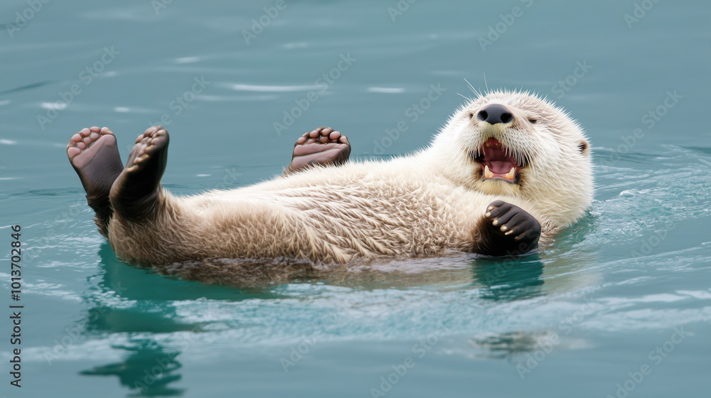 Fototapeta premium Floating otter enjoying water with joyful expression