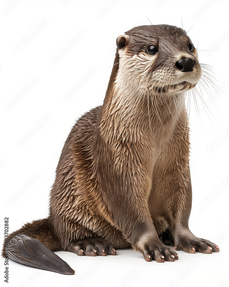 Otter sitting with curious expression, showcasing its playful nature and unique features
