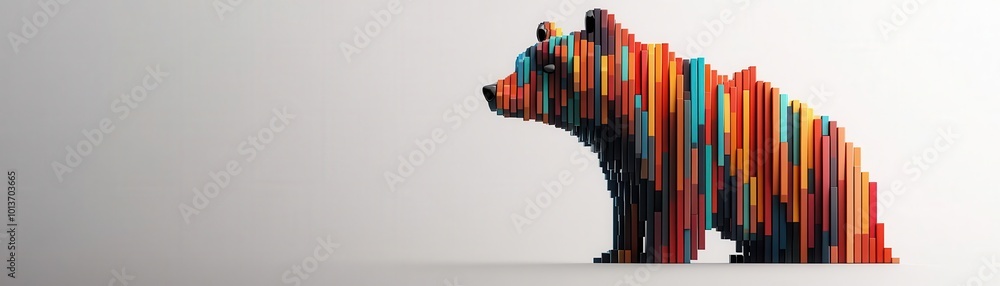 A vibrant, abstract bear designed with colorful wooden shapes, representing nature and creativity in a modern artistic interpretation. A vibrant, abstract bear designed with colorful wooden shapes, representing nature and creativity in a modern artistic interpretation.