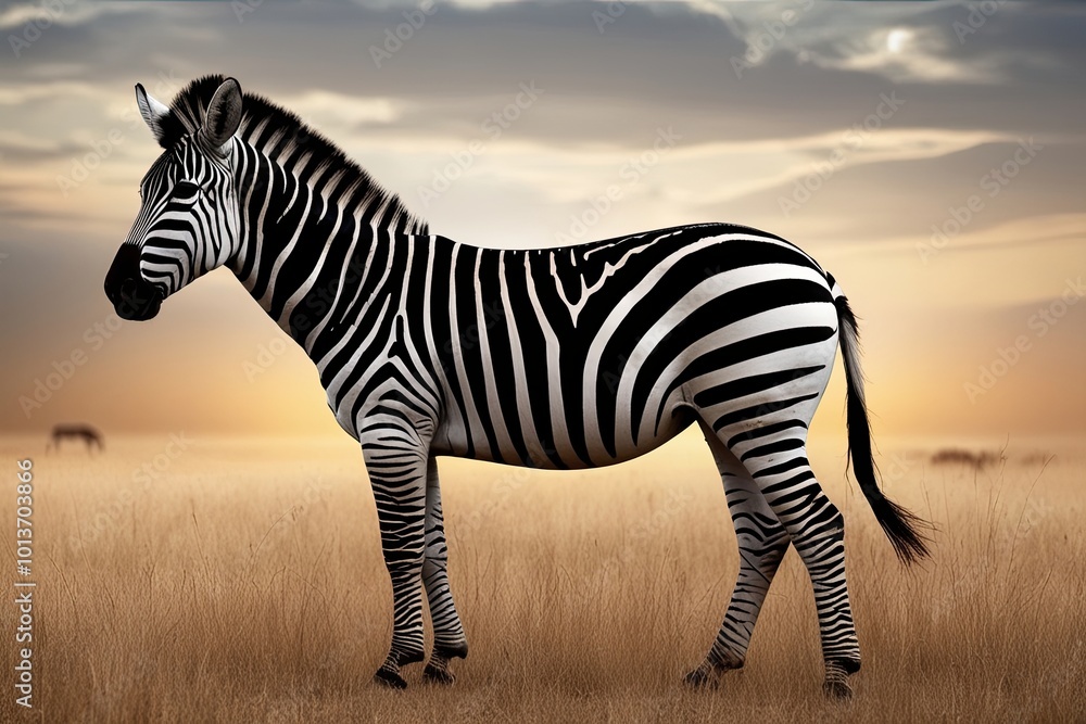 Fototapeta premium Isolated Striped Zebra on Digital Background in Stunning Wildlife Environment