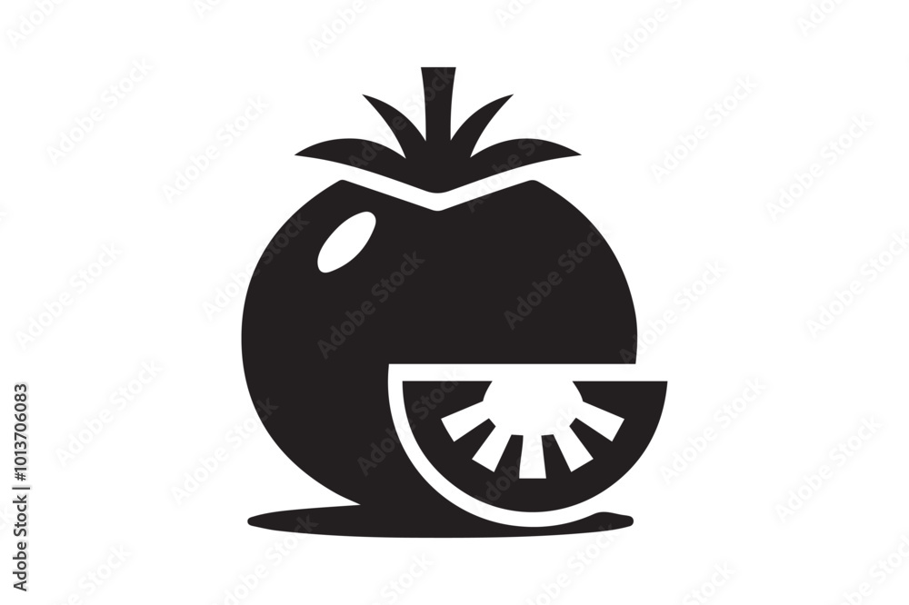 Tomato With Slice Icon Silhouette Vector Illustration Tomato With Slice Icon Silhouette Vector Illustration