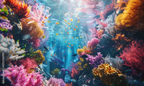 Colorful underwater coral reef, 4K hyperrealistic photo