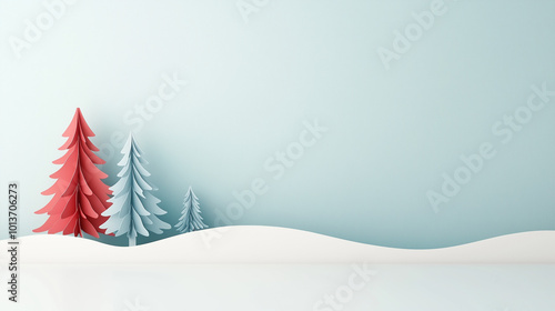 3D pop-up Christmas card mockup, Christmas card background, christmas card with a christmas tree, white chritsmas photo