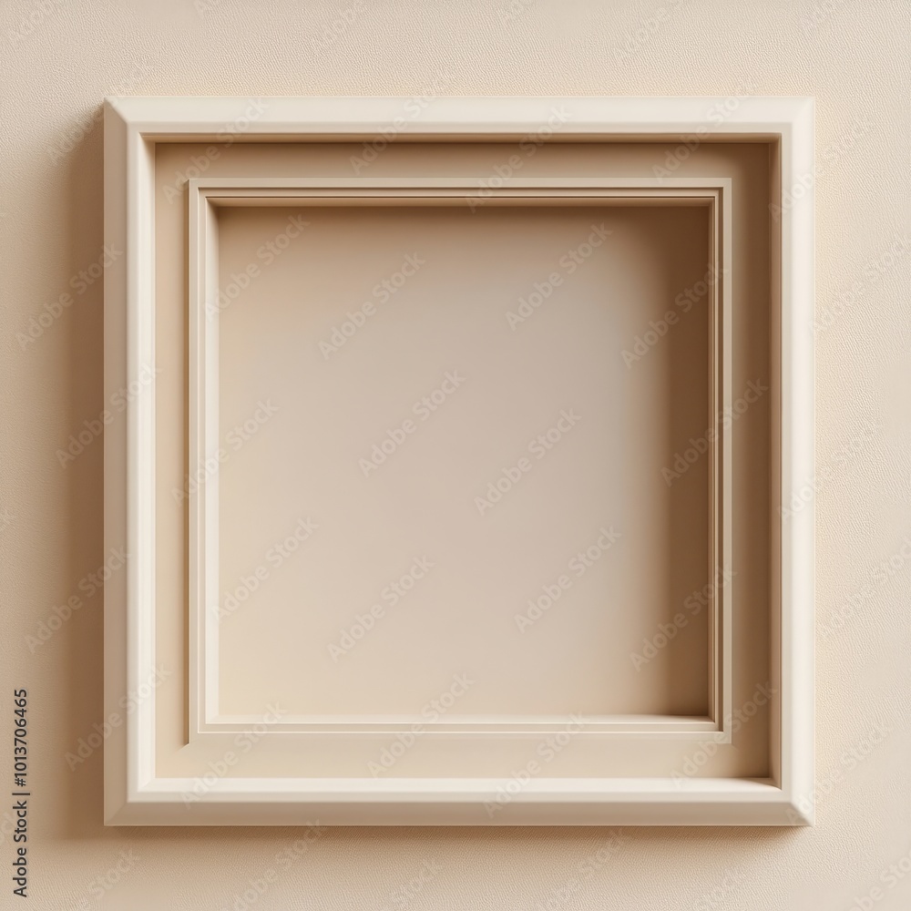 A sophisticated square beige frame with an intricate layered design, perfect for showcasing artwork or photos on a stock site. A sophisticated square beige frame with an intricate layered design, perfect for showcasing artwork or photos on a stock site.