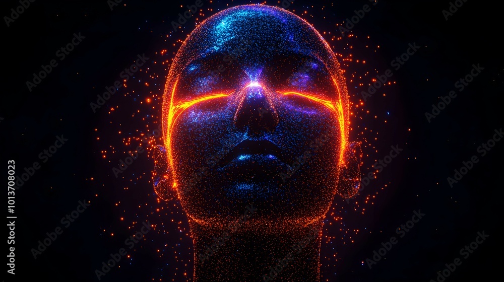 Abstract Glowing Silhouette Head with Connecting Lines Abstract Glowing Silhouette Head with Connecting Lines