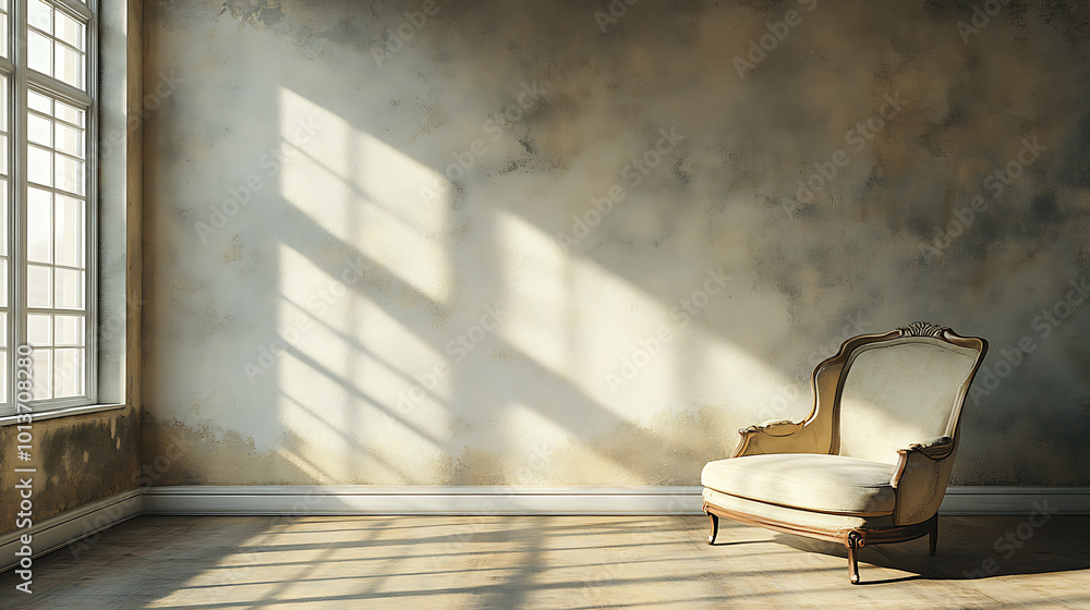 A single, elegant chair sits in the corner of a room with a large window. The light streams in, illuminating the chair and creating a warm, inviting atmosphere. A single, elegant chair sits in the corner of a room with a large window. The light streams in, illuminating the chair and creating a warm, inviting atmosphere.