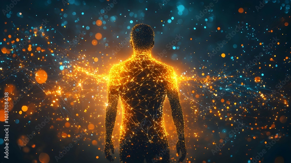 Fototapeta premium Glowing Abstract Silhouette with Connecting Threads