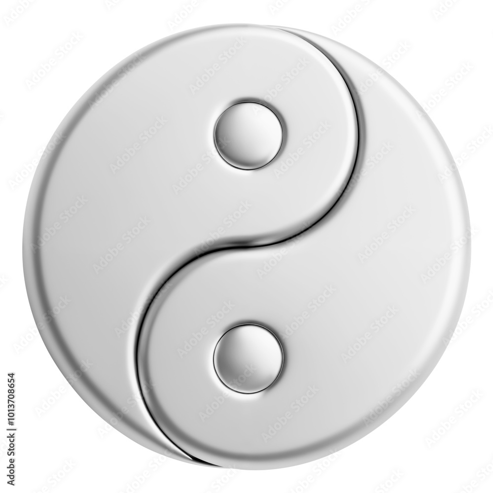 Silver metallic Yin Yang symbol isolated on transparent background. Elegant decorative emblem Silver metallic Yin Yang symbol isolated on transparent background. Elegant decorative emblem